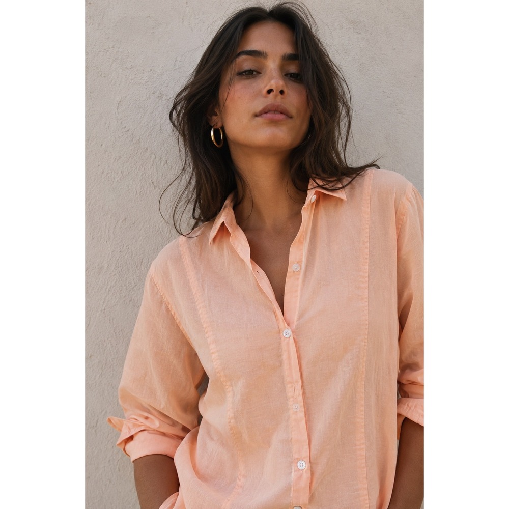 Harve Benard Peach Cotton Slub Button Down Shirt Long Sleeve Blouse Womens Large